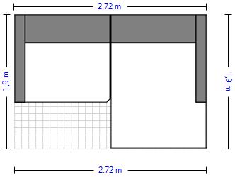 Grundriss eines rechteckigen Raums, 2,72 x 1,9 m, mit abgeteiltem Bereich und Fliesenfläche.