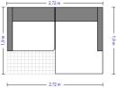 Grundriss eines rechteckigen Raums, 2,72 x 1,9 m, mit abgeteiltem Bereich und Fliesenfläche.