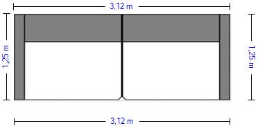 Skizze eines rechteckigen Raums, Maße 3,12 x 1,25 Meter, mit markierten Abmessungen und schattierten Bereichen.